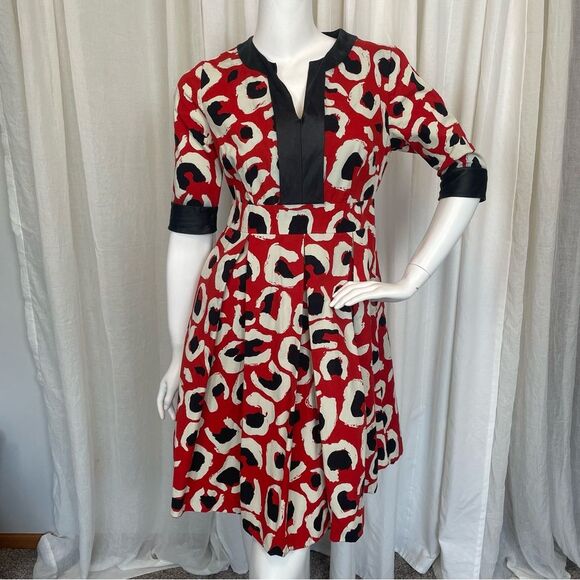 GUCCI- Pre-Fall 2014 Red and Black Leopard Print A Line Dress Size 40 - Picture 1 of 13